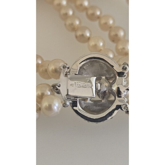 Vintage Marbella 3-Strand Glass Faux Pearl Necklace with Clear Rhinestone Clasp - Picture 10 of 12